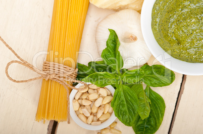 Italian traditional basil pesto pasta ingredients