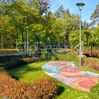 beautiful summer park with street lamp