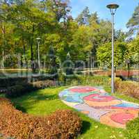beautiful summer park with street lamp
