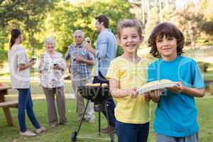 Extended family having a barbecue