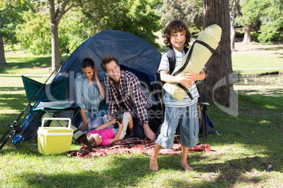 Happy family on a camping trip