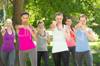 Fitness group working out in park