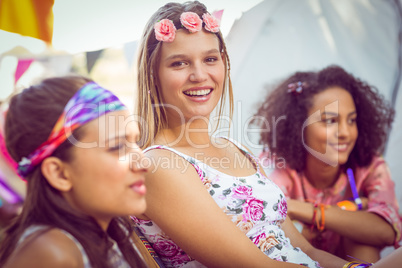 Hipsters having fun in their campsite