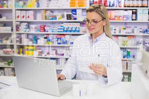 Pharmacist using the computer