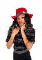 Black girl with red hat.