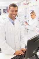 Pharmacist using the computer