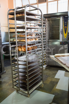 Catering building with shelf of fresh breads