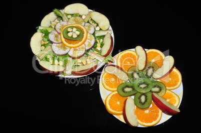 vegetable salads and fruits