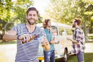 Hipster friends having a beer together