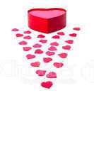 Open gift box with heart-shaped and scattered hearts