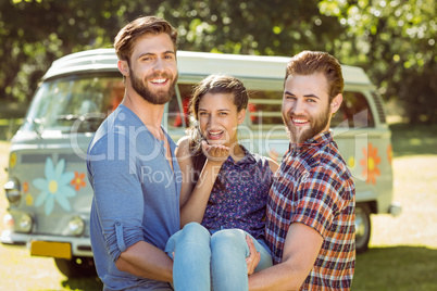 Hipster friends smiling at camera