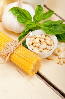 Italian traditional basil pesto pasta ingredients