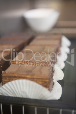 Close up of slices of fresh brownies