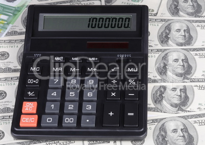 dollar, euro banknote and calculator