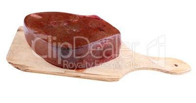 Piece Meat on Wood Board Isolated