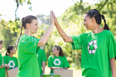 Happy environmental activists in the park