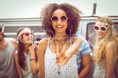 Hipster friends smiling at camera