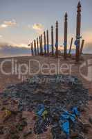 Olkhon, Russia, Buryat traditional pagan holy poles by Lake Baik