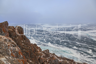 Winter landscape on the lake Baikal