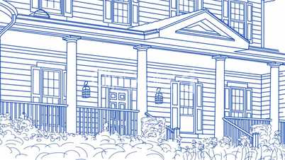 Drawing of House Transitioning Back To Reveal Finished Home