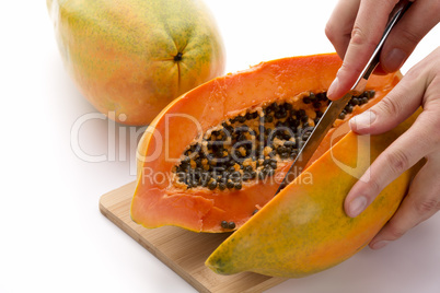 Papaya Cut In Half Along Its Longitudinal Axis