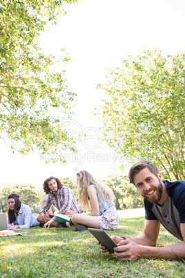 Classmates revising together on campus