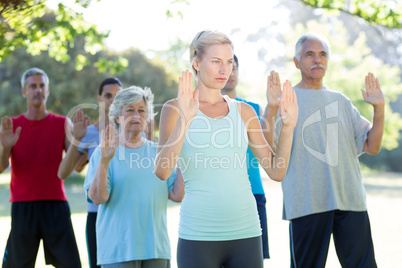 Athletic group showing their hands