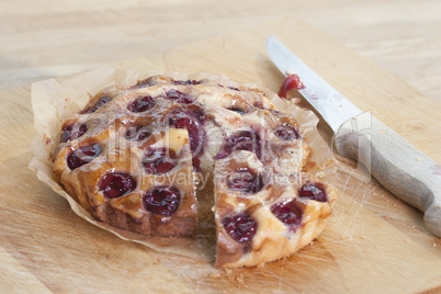 Cherry cake with knife