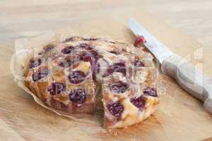 Cherry cake with knife