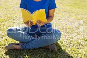 Woman reading book in park