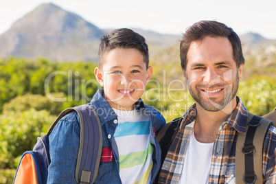 Father and son on a hike together