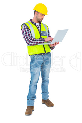 Handyman using laptop