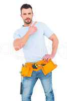 Handyman gesturing