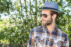 Handsome hipster smiling in the park