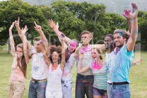 Friends having fun with powder paint