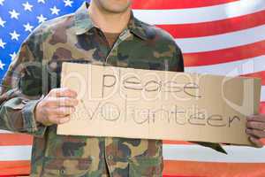 American soldier holding recruitment sign