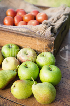 Table of fresh produce at market