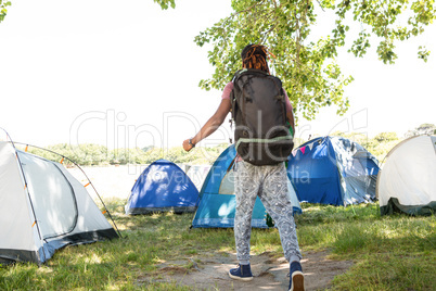 Man arriving at music festival