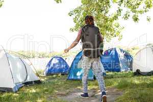 Man arriving at music festival