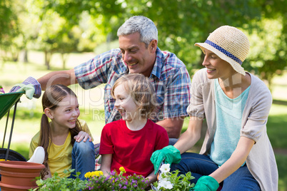 Happy family gardening