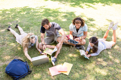 Classmates revising together on campus