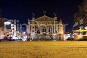 Lviv Opera and Ballet Theater at night, Ukraine