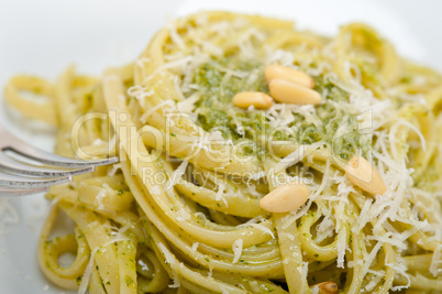 Italian traditional basil pesto pasta ingredients