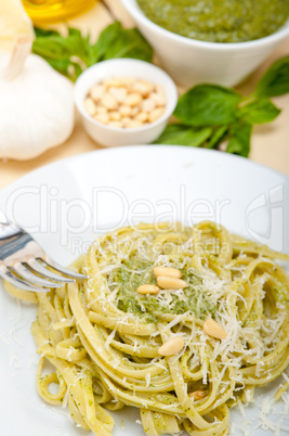 Italian traditional basil pesto pasta ingredients