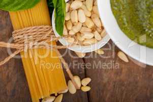 Italian traditional basil pesto pasta ingredients