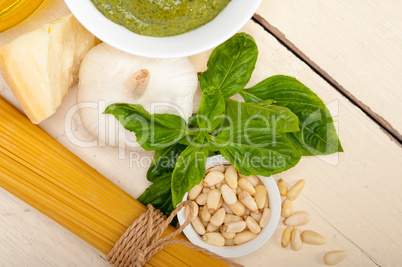 Italian traditional basil pesto pasta ingredients