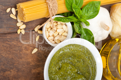 Italian traditional basil pesto pasta ingredients Italian traditional basil pesto pasta ingredients