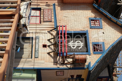 Old wooden building selling oysters