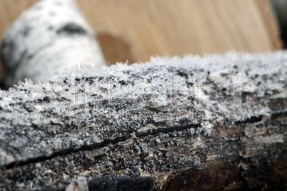 Fire wood under hoar-frost
