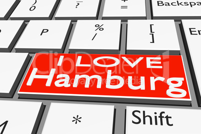 Computer keyboard with font I LOVE Hamburg